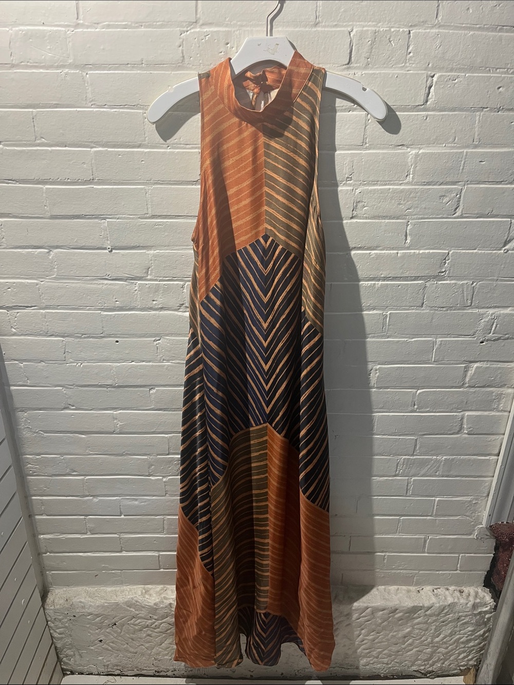 Anthropologie Striped Chevron Maxi Dress in Rust and Navy